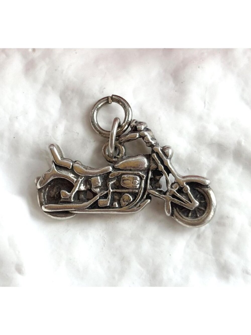 Motorcycle Shaped Detailed Realistic Tiny Sterling Silver 925 Vintage Pendant